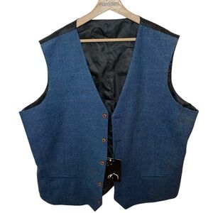 ABITTO Mens Blue Tweed Wool Vest